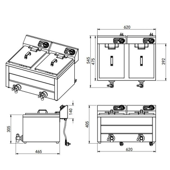 Preview: ELEKTRO TISCHFRITEUSE 2 x 8 Liter 2 x 3 KW GASTRONOMIE FRITTEUSE
