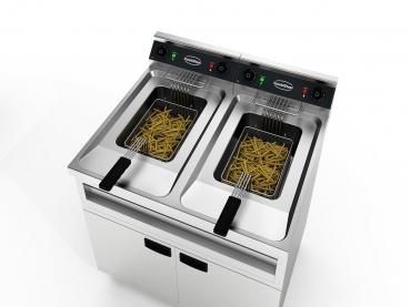Preview: Elektro Doppel Fritteuse für 12 + 12 Liter 400V für Gastronomie