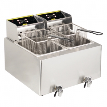 Buffalo Gastronomie Doppel Friteuse Gewerbe Fritteuse Pommes Friteuse Elektro Edelstahl Friteuse 8 Ltr. 2 x 6kw