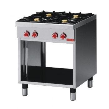 GastroM GL914 Gastronomie Gewerbe Gasherd Edelstahl Gasherd + Gasherdtisch Flammenherd
