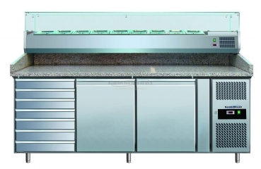 Pizzatisch mit 7 Schubladen& 2 Türen inkl. Vitrine, 1/3 GN