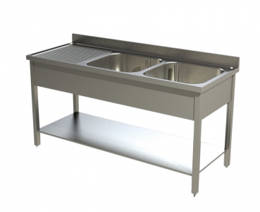 Preview: Edelstahl Spültisch Eco, 2 Becken, 1600x700x850 mm