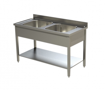 Spültisch Eco, 2 Becken, 1400x700x850 mm Edelstahl