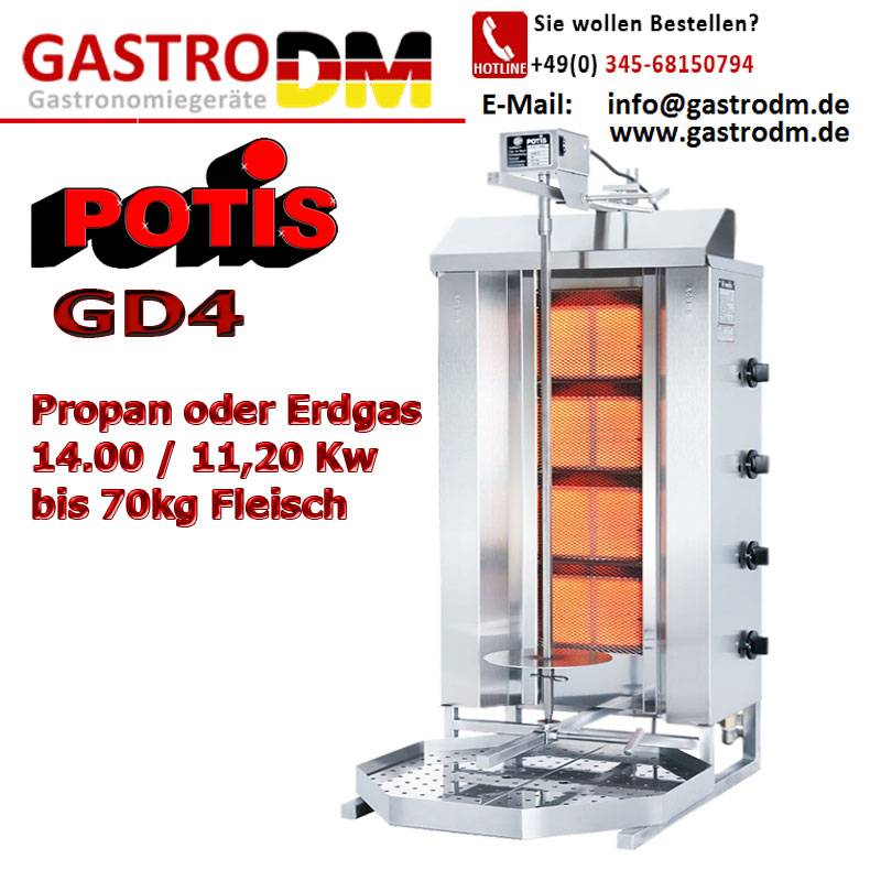 Machine à kebab gaz ou Gyros POTIS GD4 - POTIS - Restauration  professionnelle - GD4-S/GD4 