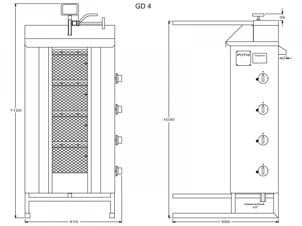 Potis Dönergrill Gyrosgrill GD4-S Dönermaschine Grillgerät