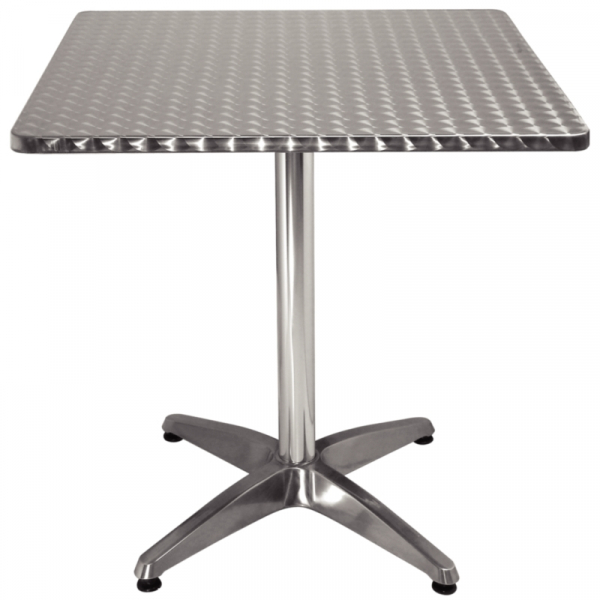 Quadratischer Bistrotisch Edelstahl 1 Bein 70cm
