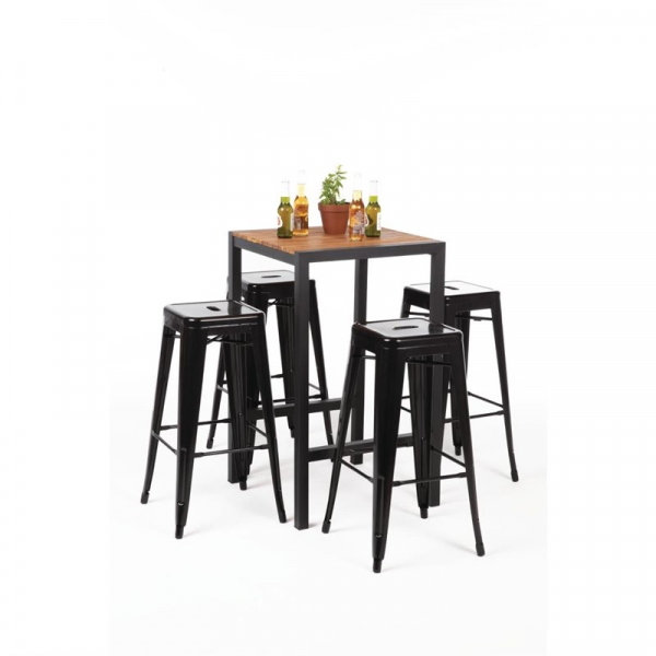 Quadratischer Stahl und Akazienholz Bartisch 60cm