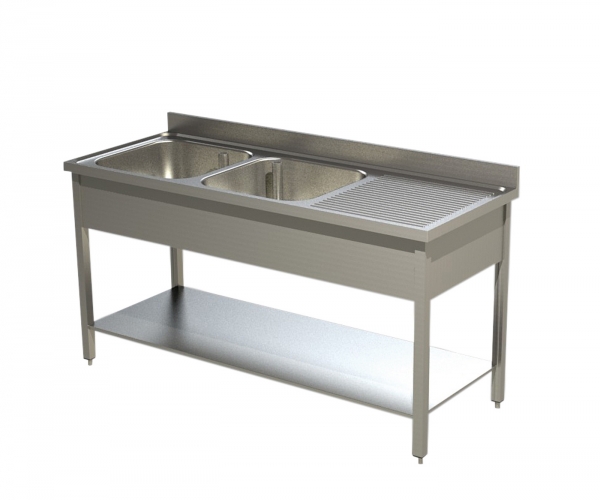 Edelstahl Spültisch Eco, 2 Becken, 1400x700x850 mm