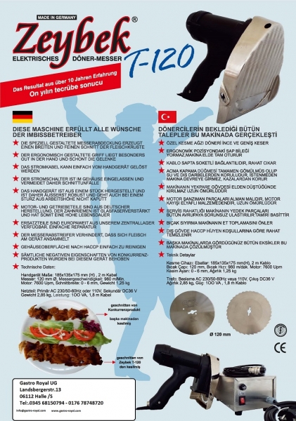 Elektro Dönermesser Zeybek T-120 Gyrosmesser Dönerschneider